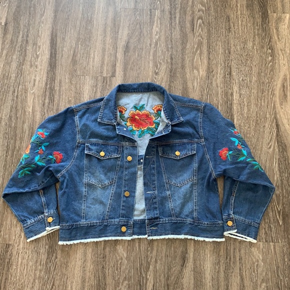 Embroidered Dolman Denim Jacket - Picture 1 of 10